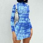 Long-sleeve Tie-dye Knit Mini Bodycon Dress