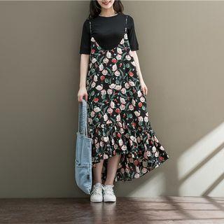 V-neck Floral Spaghetti Strap Maxi Dress