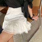 Lace Trim Elbow-sleeve Blouse / Mini A-line Skirt