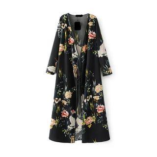 Printed Lace-up Long Jacket