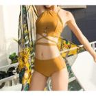 Set: Lace Up Detail Bikini + Patterned Cover-up