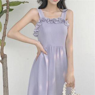 Ruffle Trim Midi Sleeveless A-line Dress