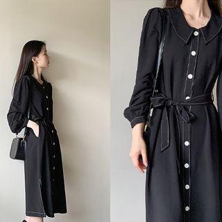 Stitch-trim Shirtdress With Sash