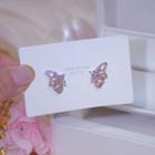 Butterfly Rhinestone Earring 1 Pair - Gold & White - One Size