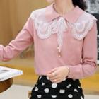 Lace Polo Collar Knit Top