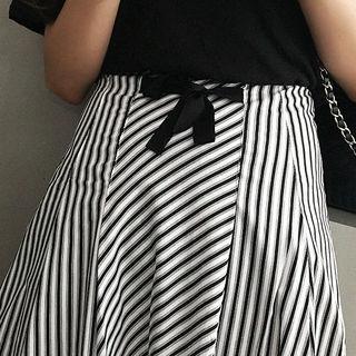 Tie-waist Striped A-line Long Skirt