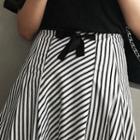Tie-waist Striped A-line Long Skirt