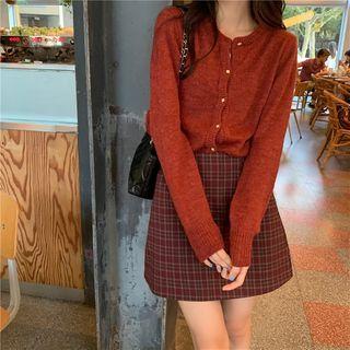 Cardigan / Plaid A-line Skirt