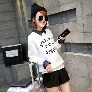 Denim Panel Long-sleeve Lettering Top