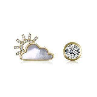 Sterling Silver Plated Gold Fashion Creative Sun Cloud Stud Earrings With Cubic Zircon Golden - One Size