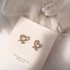 Rhinestone Beaded Heart Earrings Silver Needle & Gold-plated - Gold - One Size
