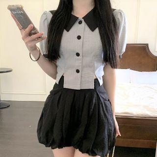Short-sleeve Contrast Trim Shirt / Shorts