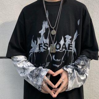 Mock Two-piece Long-sleeve Tie-dye T-shirt