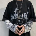 Mock Two-piece Long-sleeve Tie-dye T-shirt