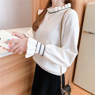 Contrast Trim Lantern-sleeve Knit Top