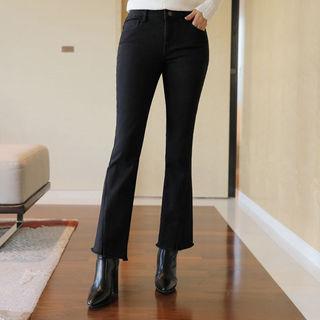 Fray-hem Fleece-lined Boot-cut Jeans
