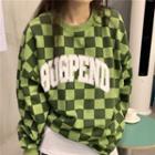 Two Tone Plaid Lettering Round Neck Sweatshirt