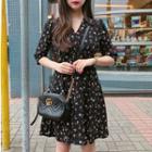 V-neck Floral Print Elbow-sleeve A-line Dress