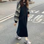 Denim Overall Dress / Striped Sweatshirt