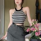 Striped Halter Cropped Tank Top
