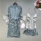 Loungewear Set : Lace Panel Suspender Sleep Dress + Robe