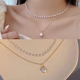 Faux Pearl Layered Necklace Layered - Gold - One Size