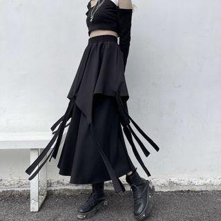 Asymmetrical Strappy Midi A-line Skirt Black - One Size