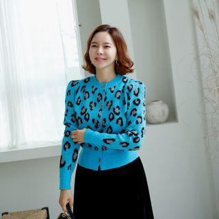 Puff-shoulder Leopard Cardigan