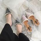 Pointy Toe Beaded Tweed Slingback Sandals