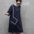 Tab-sleeve Contrast-trim Dress