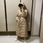 Detachable-hooded Duck Down Padded Coat With Belt