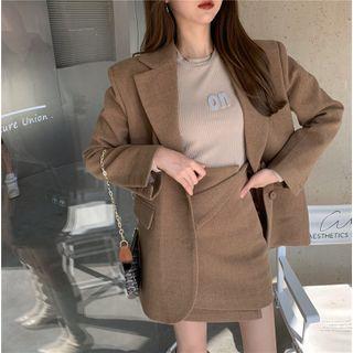 Plain Blazer / A-line Skirt Brown - One Size
