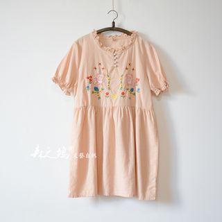 Frill Trim Embroidered Short-sleeve Dress