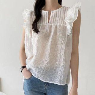 Sleeveless Ruffle Crinkle Blouse