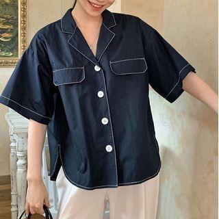 Short-sleeve Shirt Navy Blue - One Size