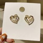 Heart Rhinestone Stud Earring 1 Pair - Silver Needle - Gold - One Size