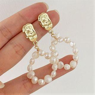 Faux Pearl Hoop Dangle Earring 1 Pair - 925 Silver - One Size