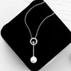 Faux Pearl Rhinestone Pendant Sterling Silver Necklace Silver & White - One Size