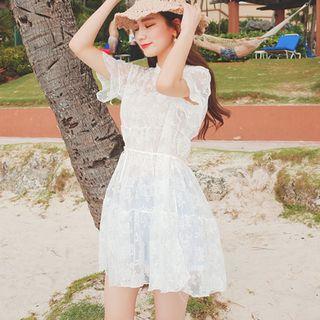 Set Of 3: Lace Dress + Long Camisole Top + Belt