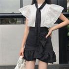 Scallop Trim Short-sleeve Top / Ruffle Hem A-line Skirt