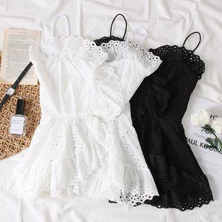 Ruffled-trim Eyelet Lace Top
