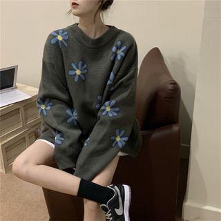 Floral Embroidered Sweater As Shown In Figure - One Size