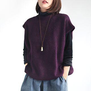 Set: Long-sleeve Velvet Top + Knit Vest