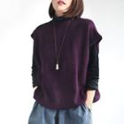 Set: Long-sleeve Velvet Top + Knit Vest
