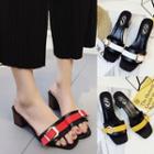 Buckled Faux-leather Block-heel Slide Sandals