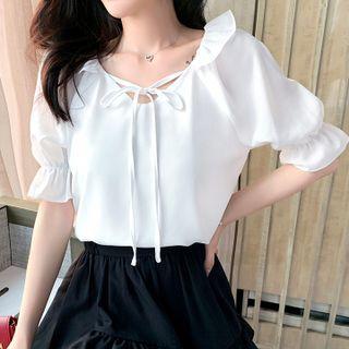 Plain Chiffon Lantern-sleeve Top