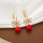 Bow Rhinestone Faux Pearl Dangle Earring 1 Pair - E3278-1 - Red & Gold - One Size