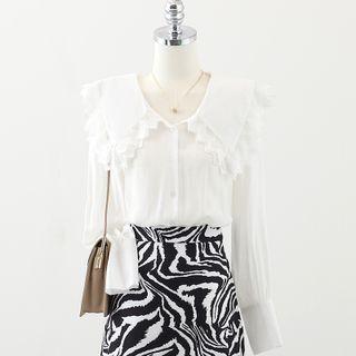 Plain Lace Button-up Oversize Shirt