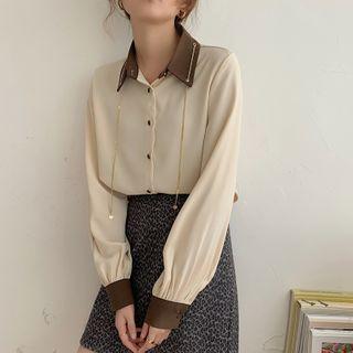Long-sleeve Chain-accent Contrast Collar Shirt