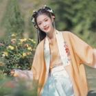 Set: Long-sleeve Hanfu Top + Maxi A-line Skirt + Elbow-sleeve Jacket